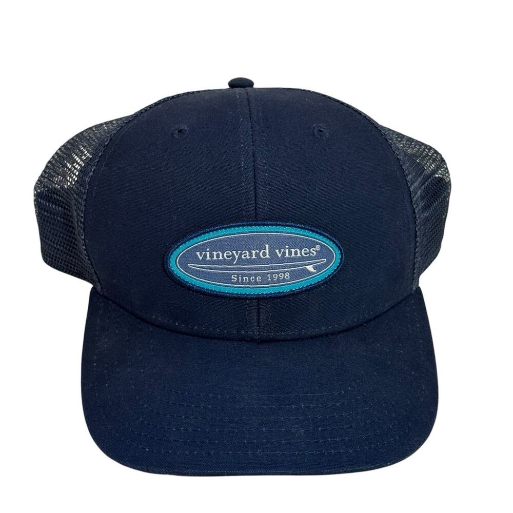 Vineyard Vines Snapback Trucker Hat Mesh Canvas Navy Blue Preppy Tennis Golf